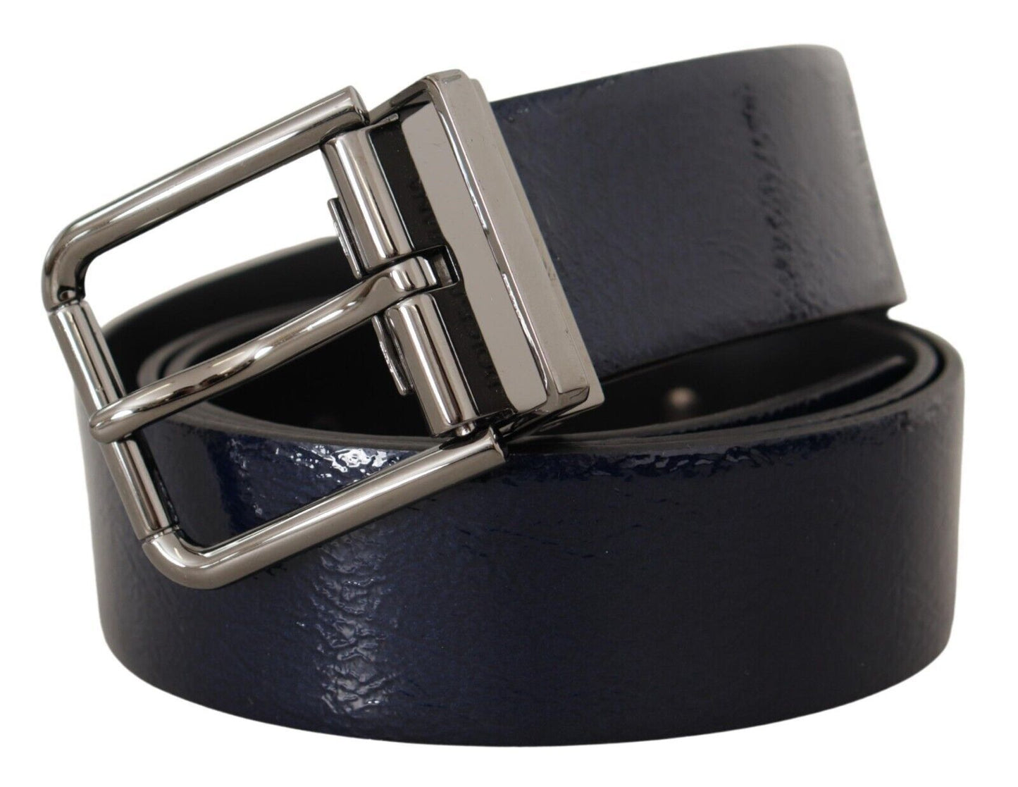 Blaues Lackleder Vernice Silberne Logoschnalle Gürtel