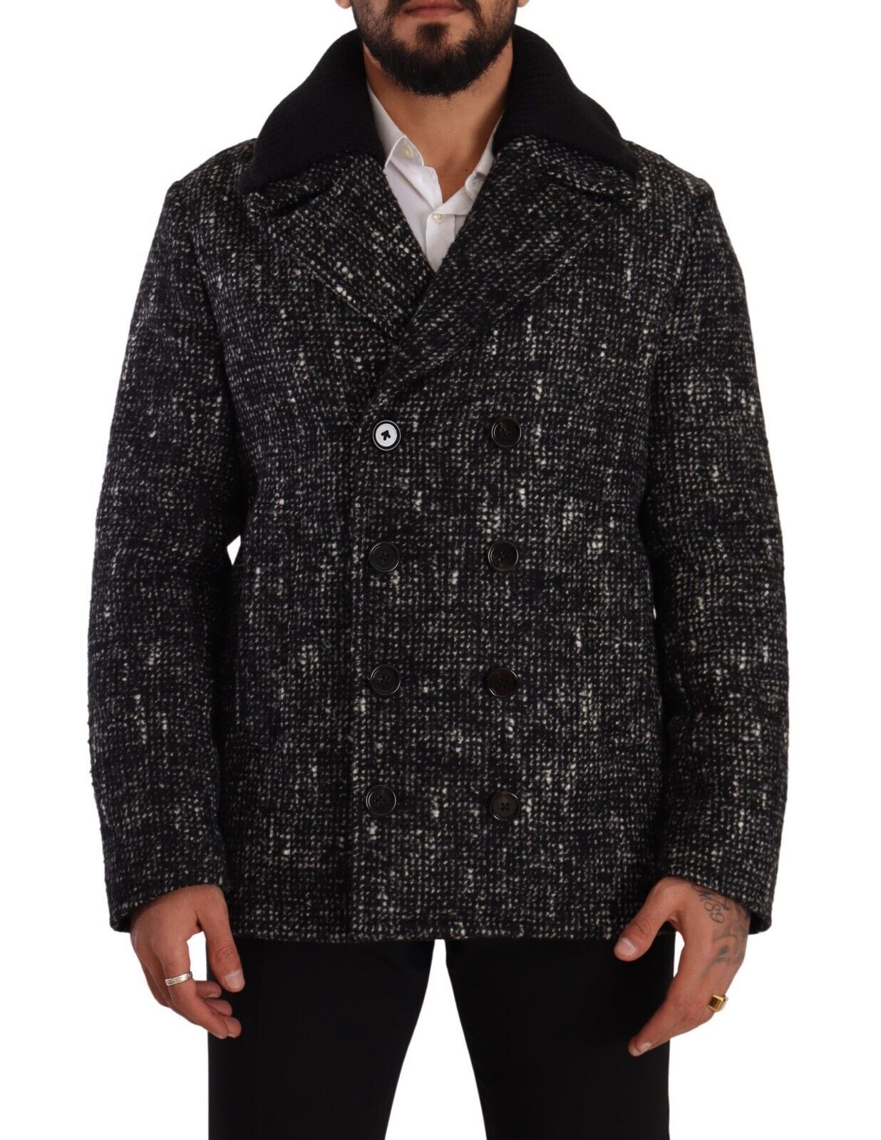 Schwarzer Wollmantel Zweireiher Herrenjacke