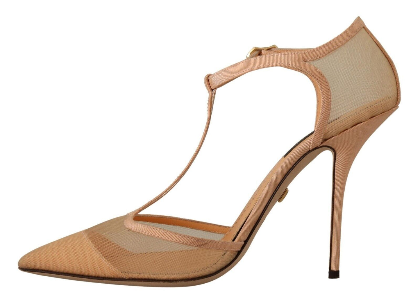 Beige Mesh T-strap Stiletto Heels Pumps Schuhe