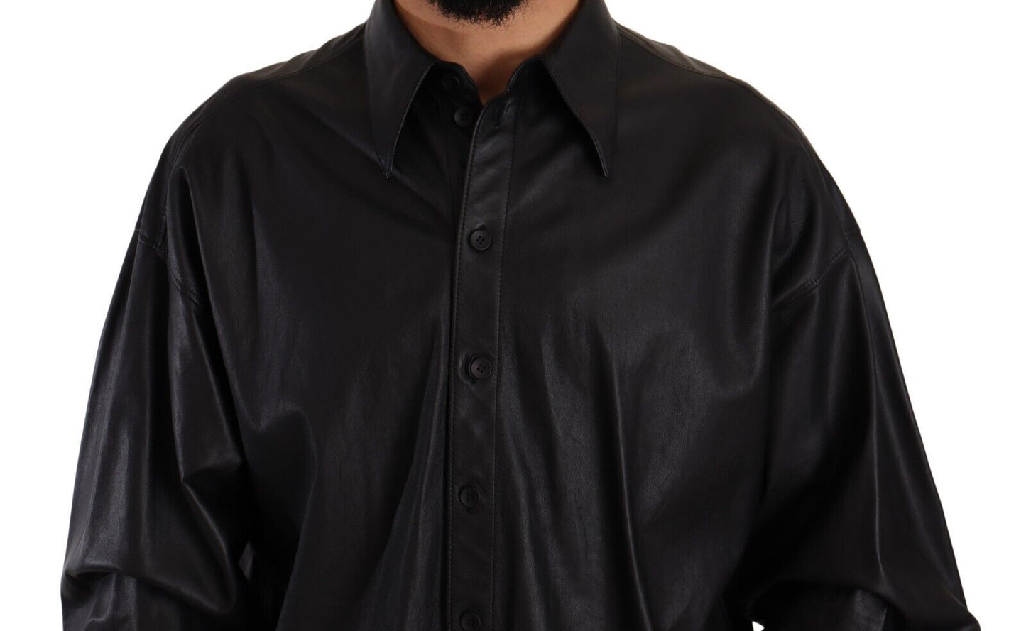 Schwarze Lederjacke mit Knopfleiste für Männer mit Kragen