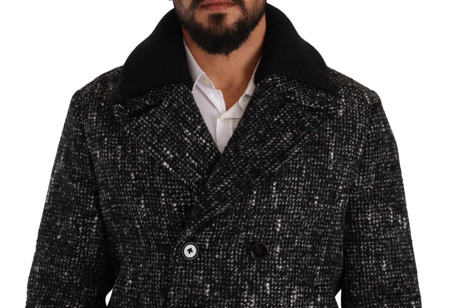 Schwarzer Wollmantel Zweireiher Herrenjacke
