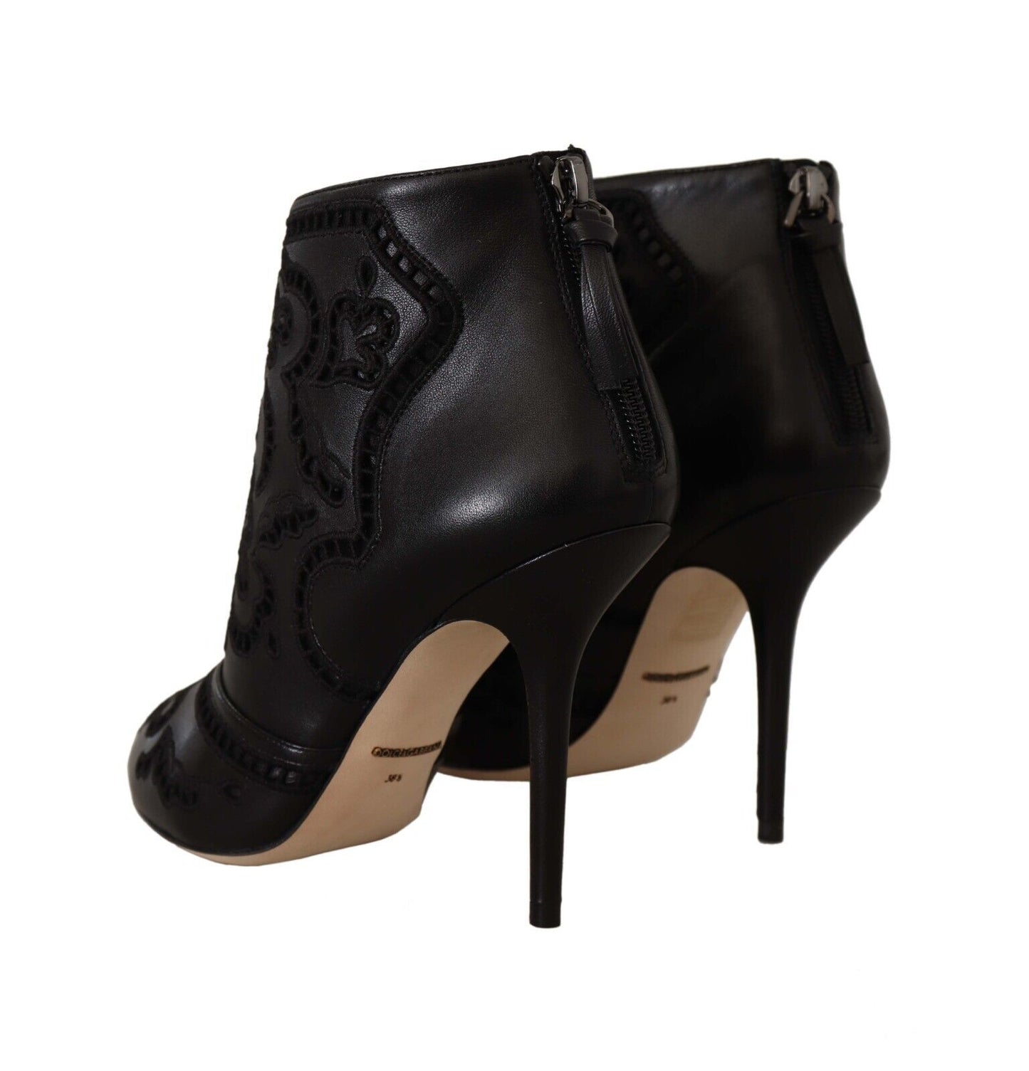 Schwarze Stiletto Spitze Leder Stiefeletten Schuhe