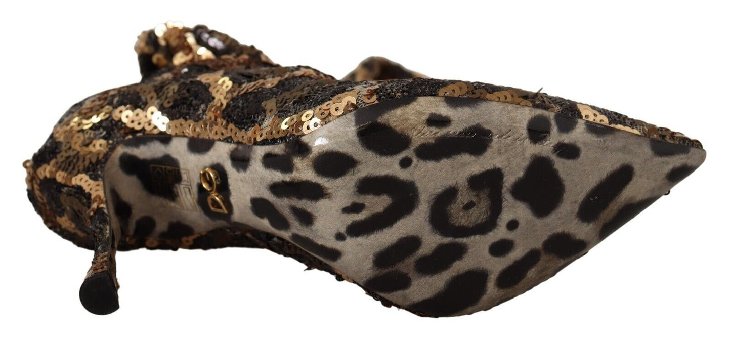 Gold Leopard Pailletten Heels Stiefel Schuhe
