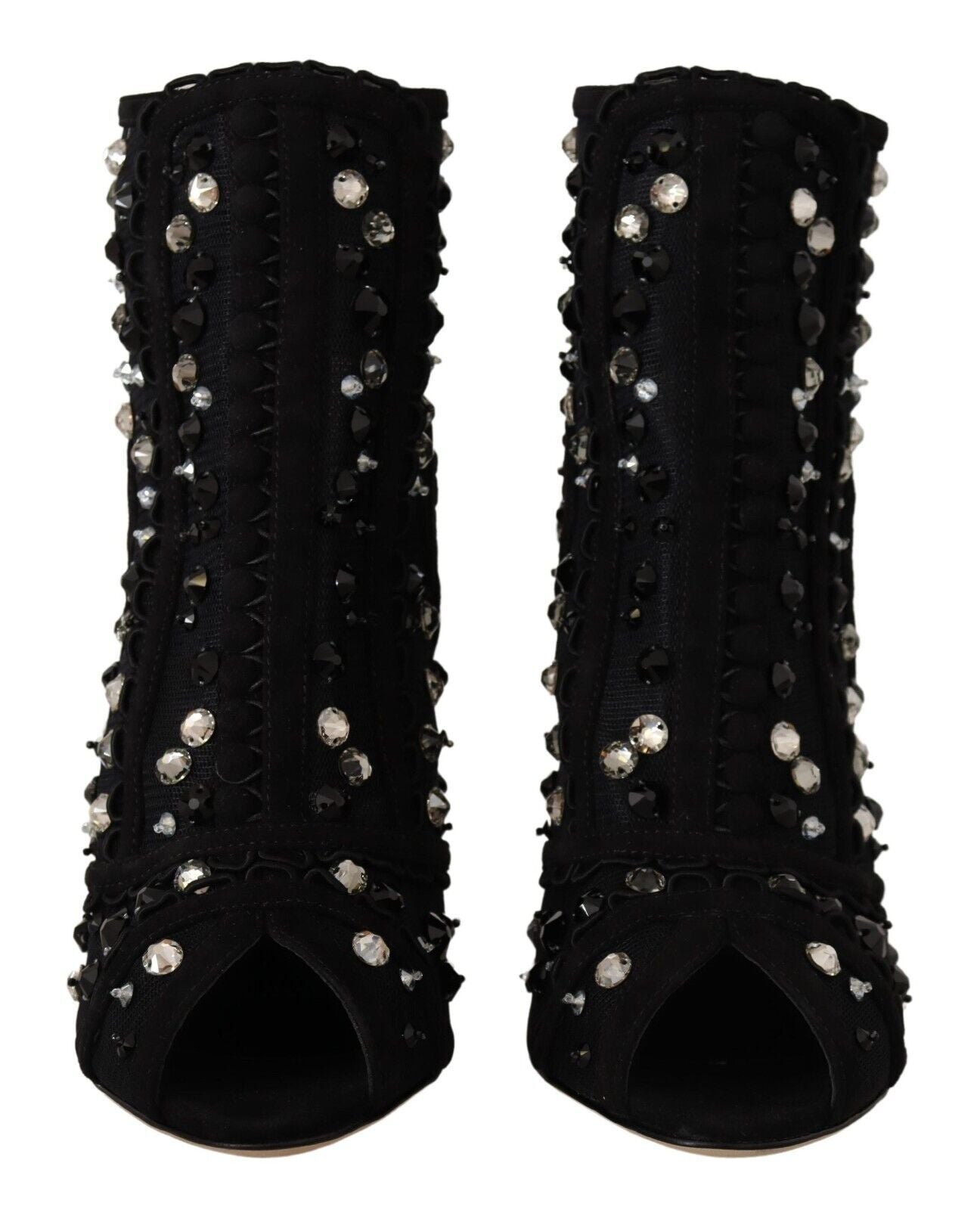 Schwarz Kristalle Heels Reißverschluss Kurze Stiefel Schuhe