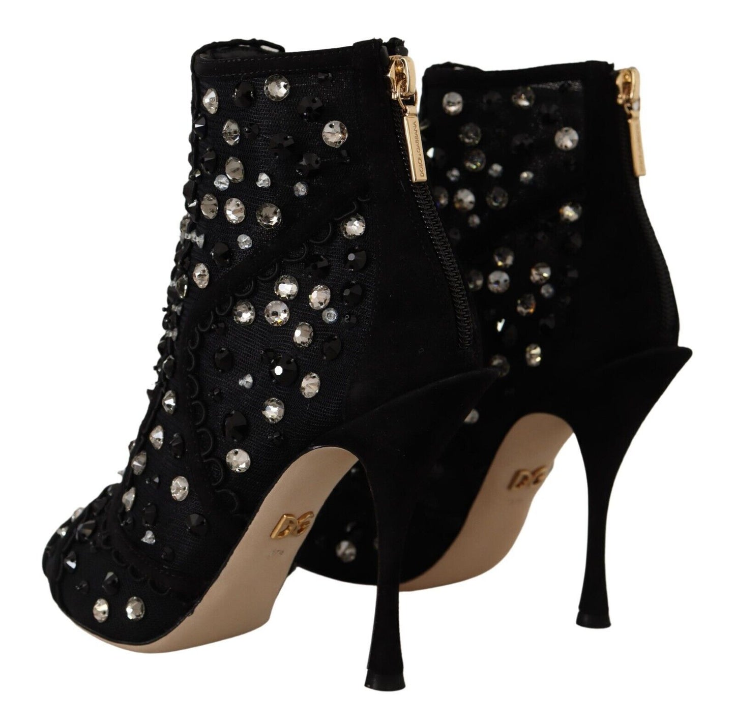 Schwarz Kristalle Heels Reißverschluss Kurze Stiefel Schuhe