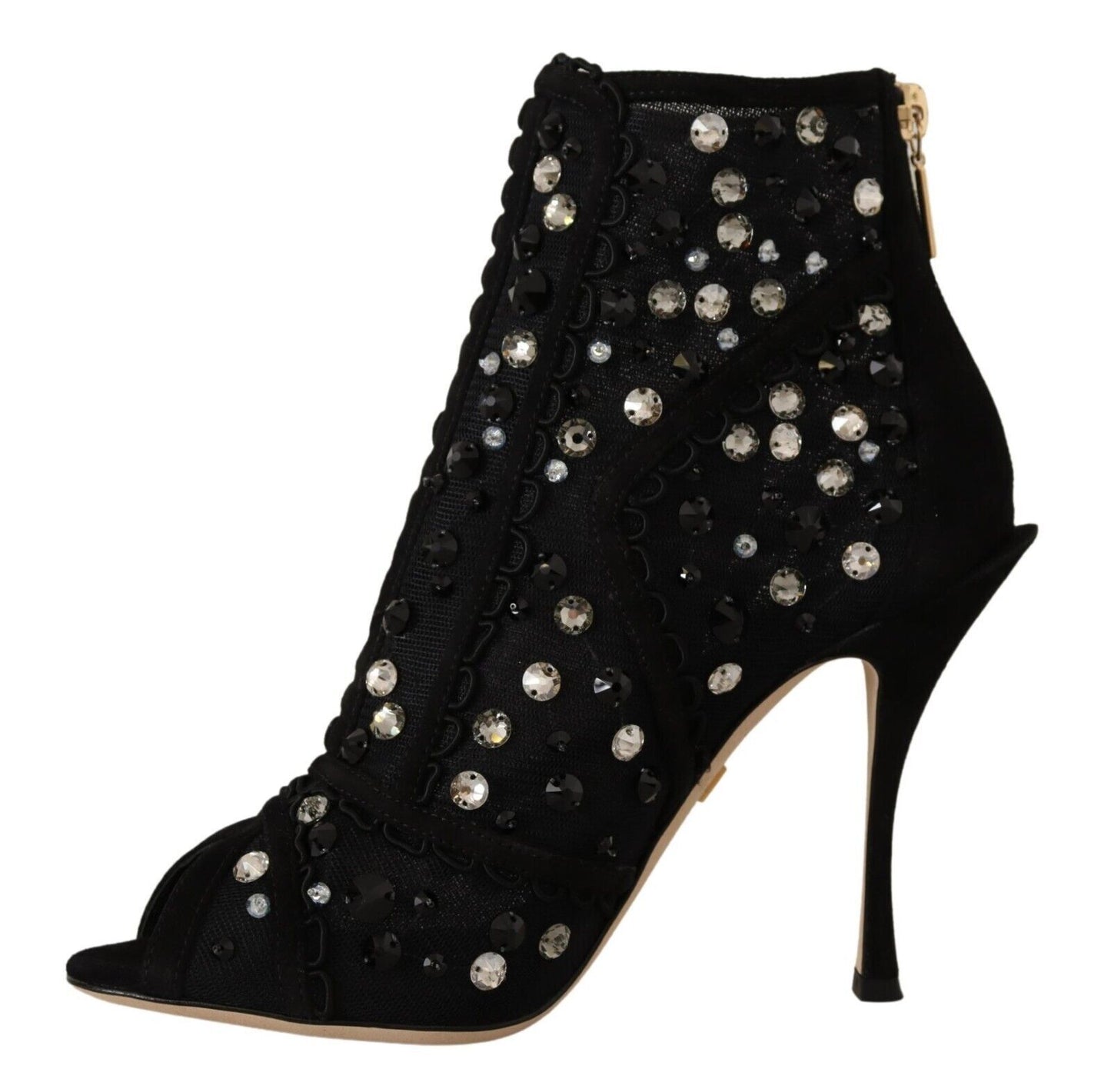 Schwarz Kristalle Heels Reißverschluss Kurze Stiefel Schuhe