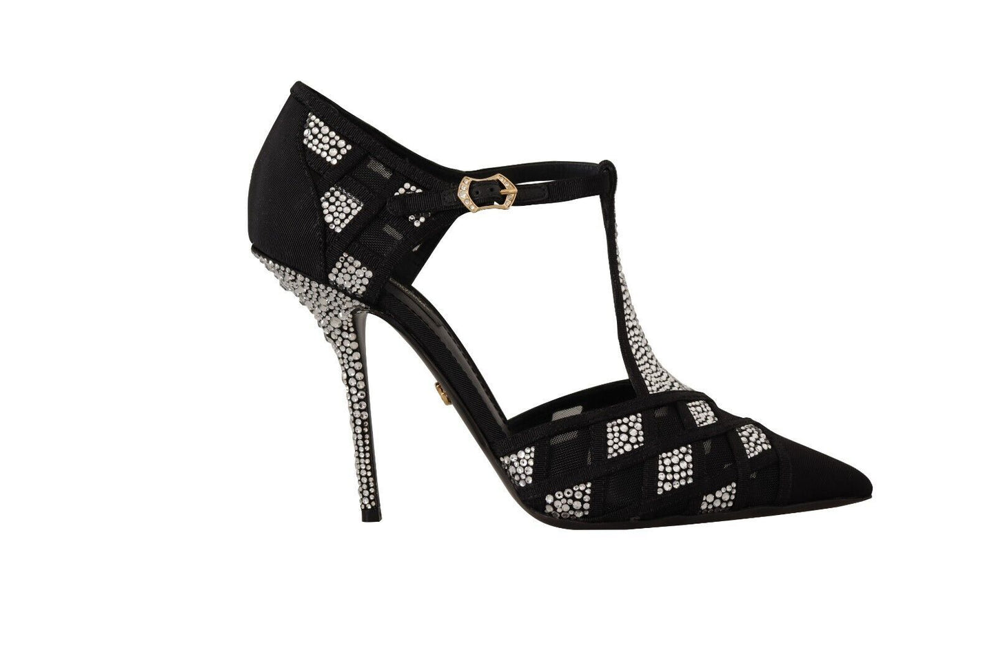 Schwarz Kristalle T-strap Heels Pumps Schuhe