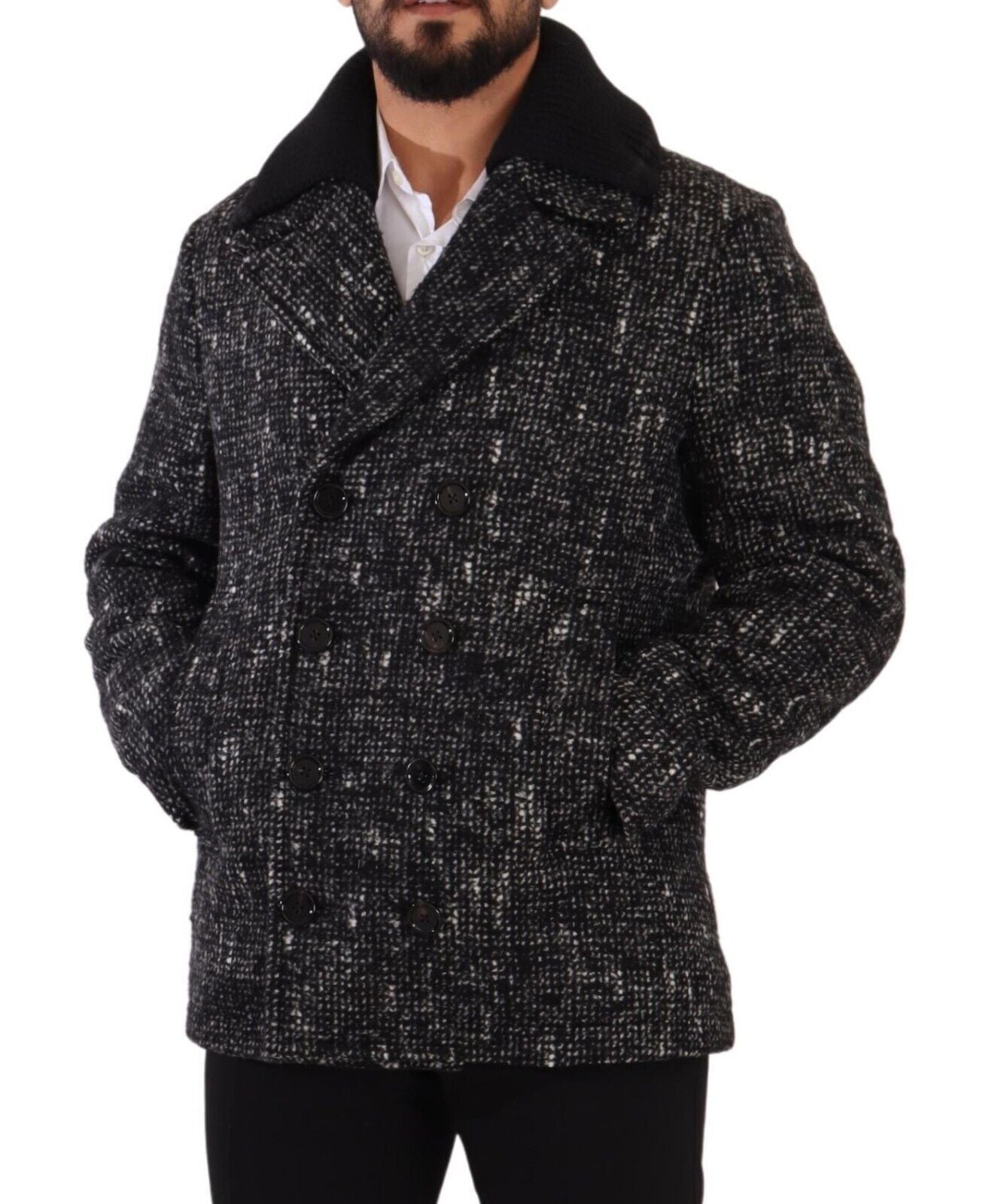 Schwarzer Wollmantel Zweireiher Herrenjacke