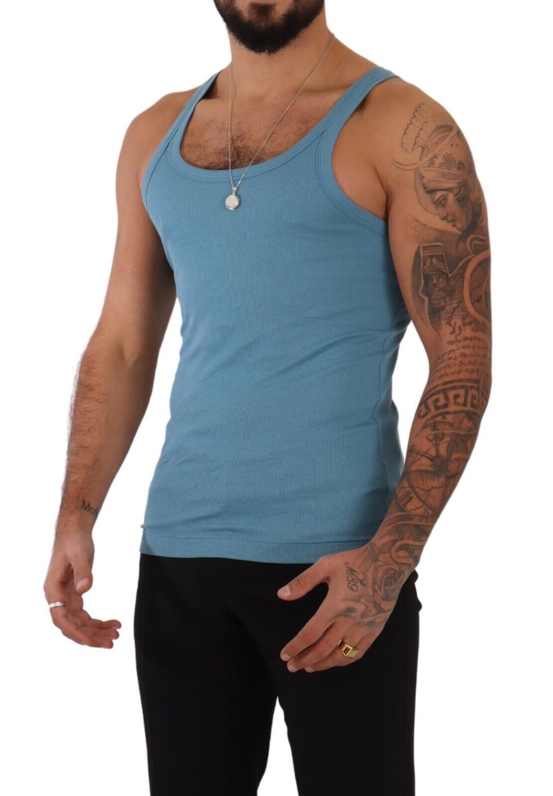 Blau Baumwolle Rundhals-T-Shirt Tank Unterwäsche