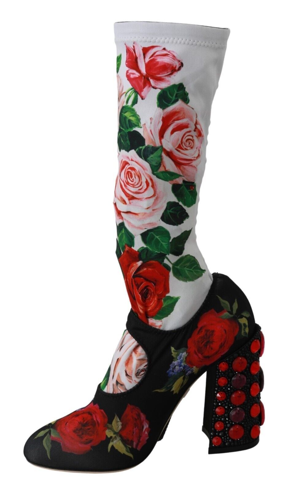 Schwarz Floral Socken Crystal Jersey Stiefel Schuhe