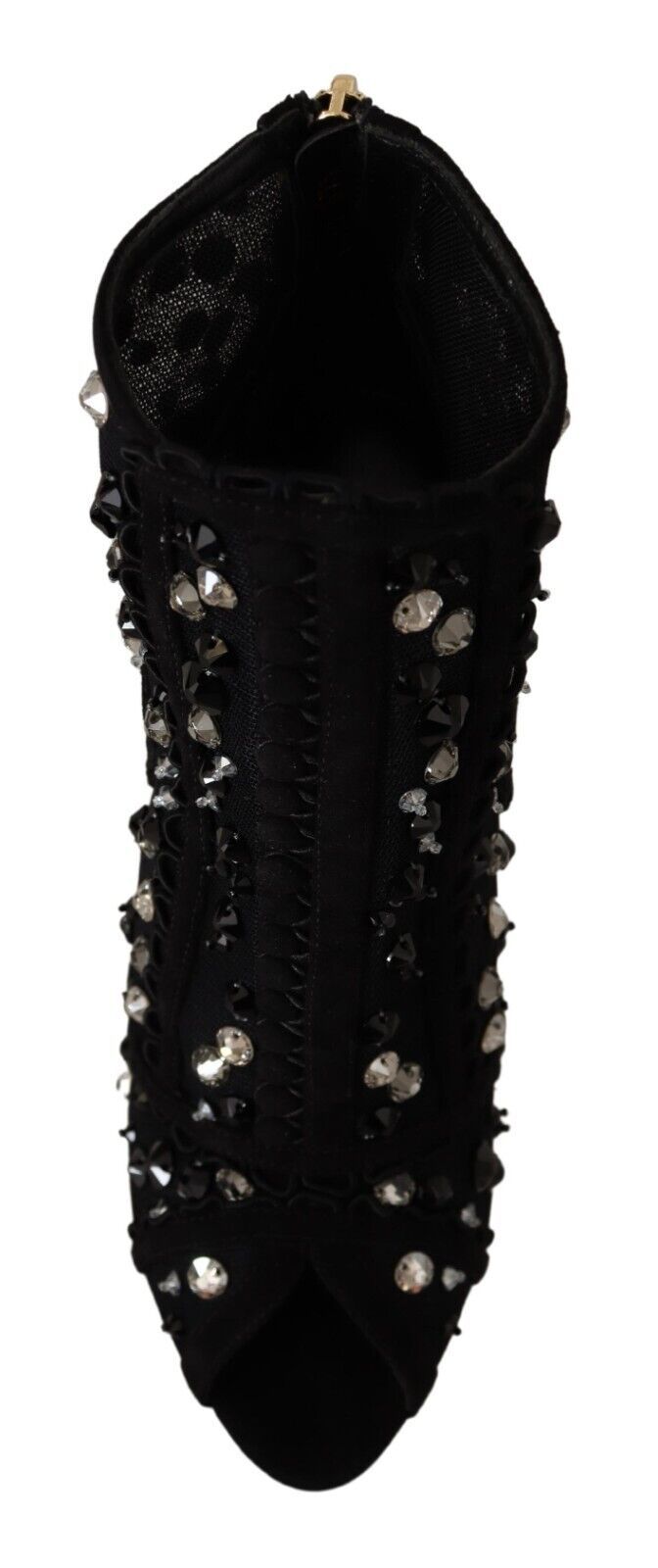 Schwarz Kristalle Heels Reißverschluss Kurze Stiefel Schuhe