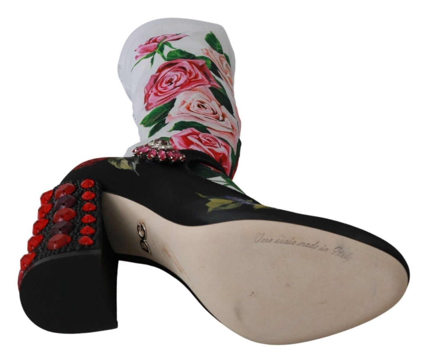 Schwarz Floral Socken Crystal Jersey Stiefel Schuhe