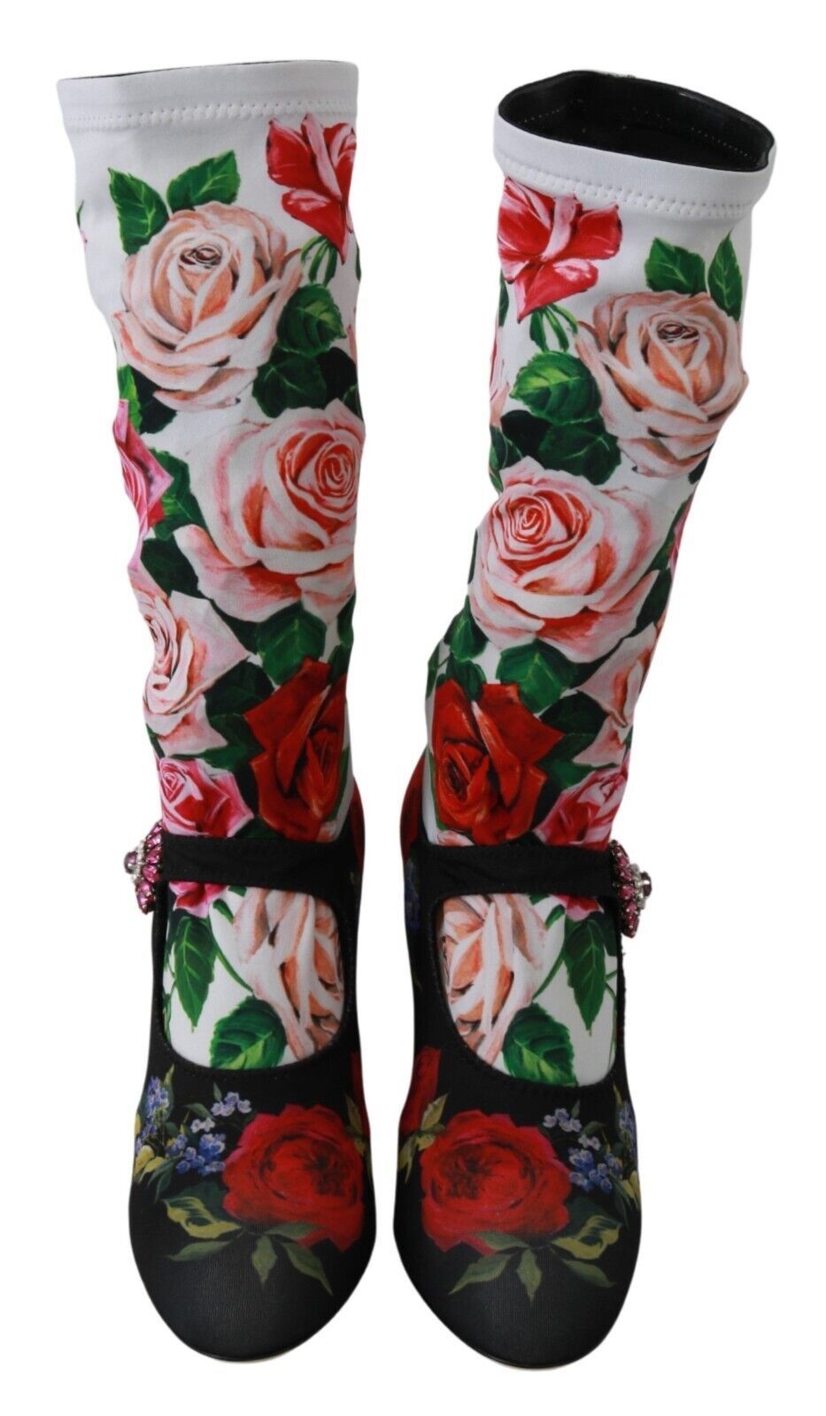 Schwarz Floral Socken Crystal Jersey Stiefel Schuhe
