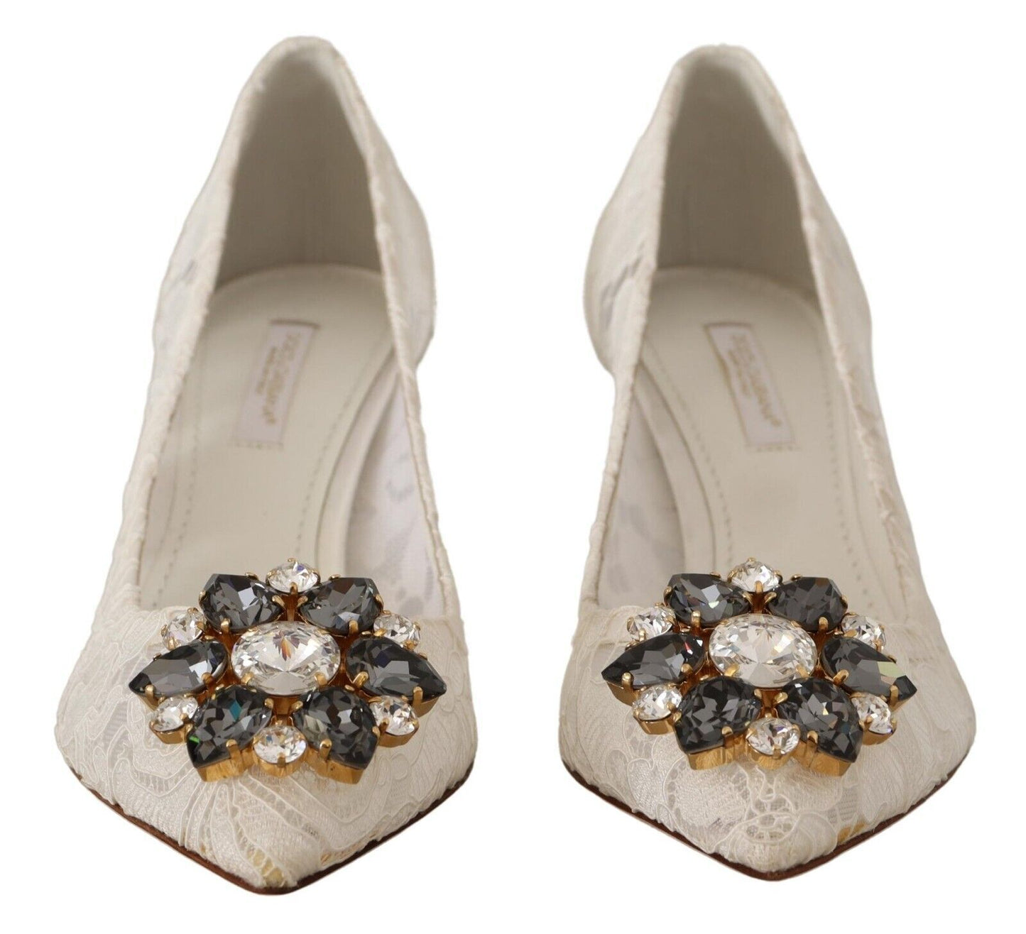 Weiß Taormina Spitze Kristall Heels Pumps Schuhe