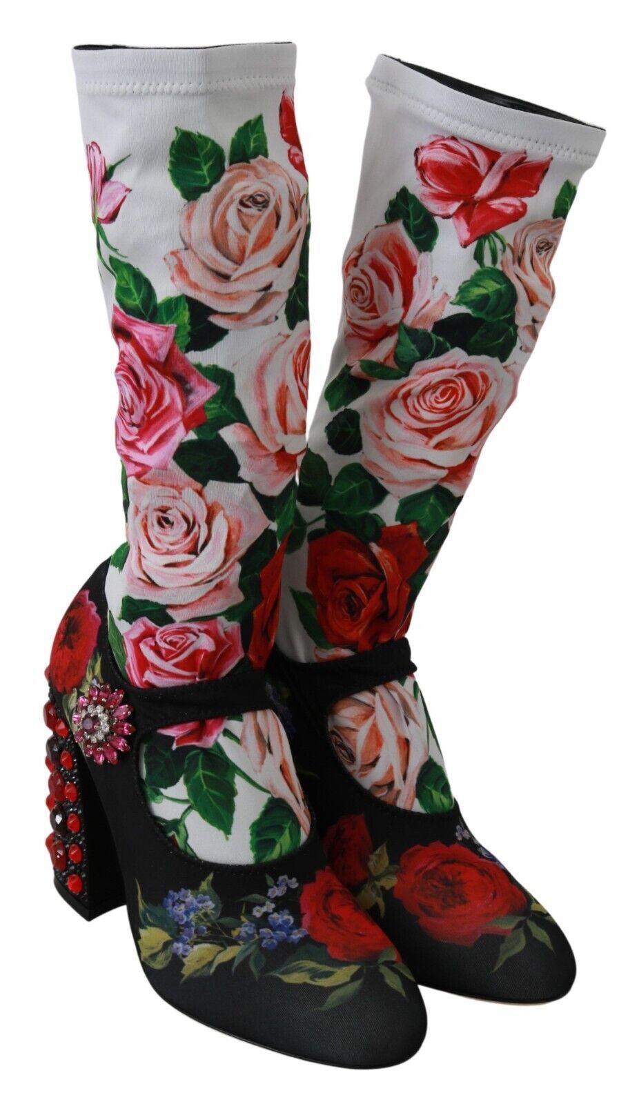Schwarz Floral Socken Crystal Jersey Stiefel Schuhe