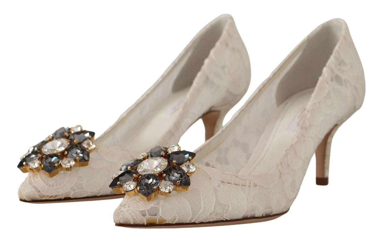 Weiß Taormina Spitze Kristall Heels Pumps Schuhe
