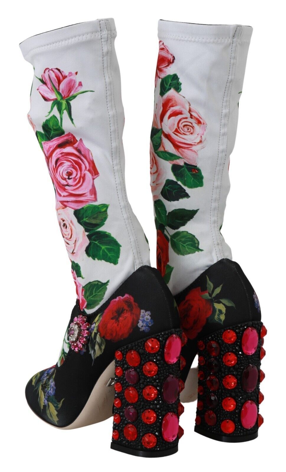 Schwarz Floral Socken Crystal Jersey Stiefel Schuhe