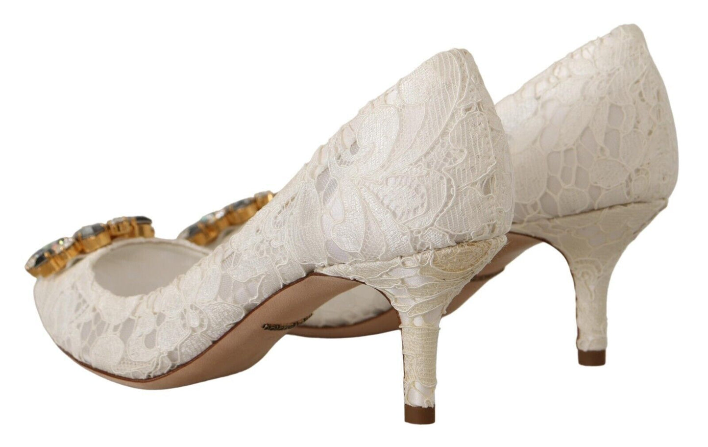 Weiß Taormina Spitze Kristall Heels Pumps Schuhe