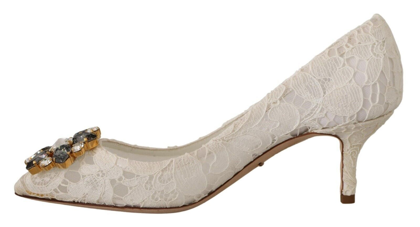 Weiß Taormina Spitze Kristall Heels Pumps Schuhe