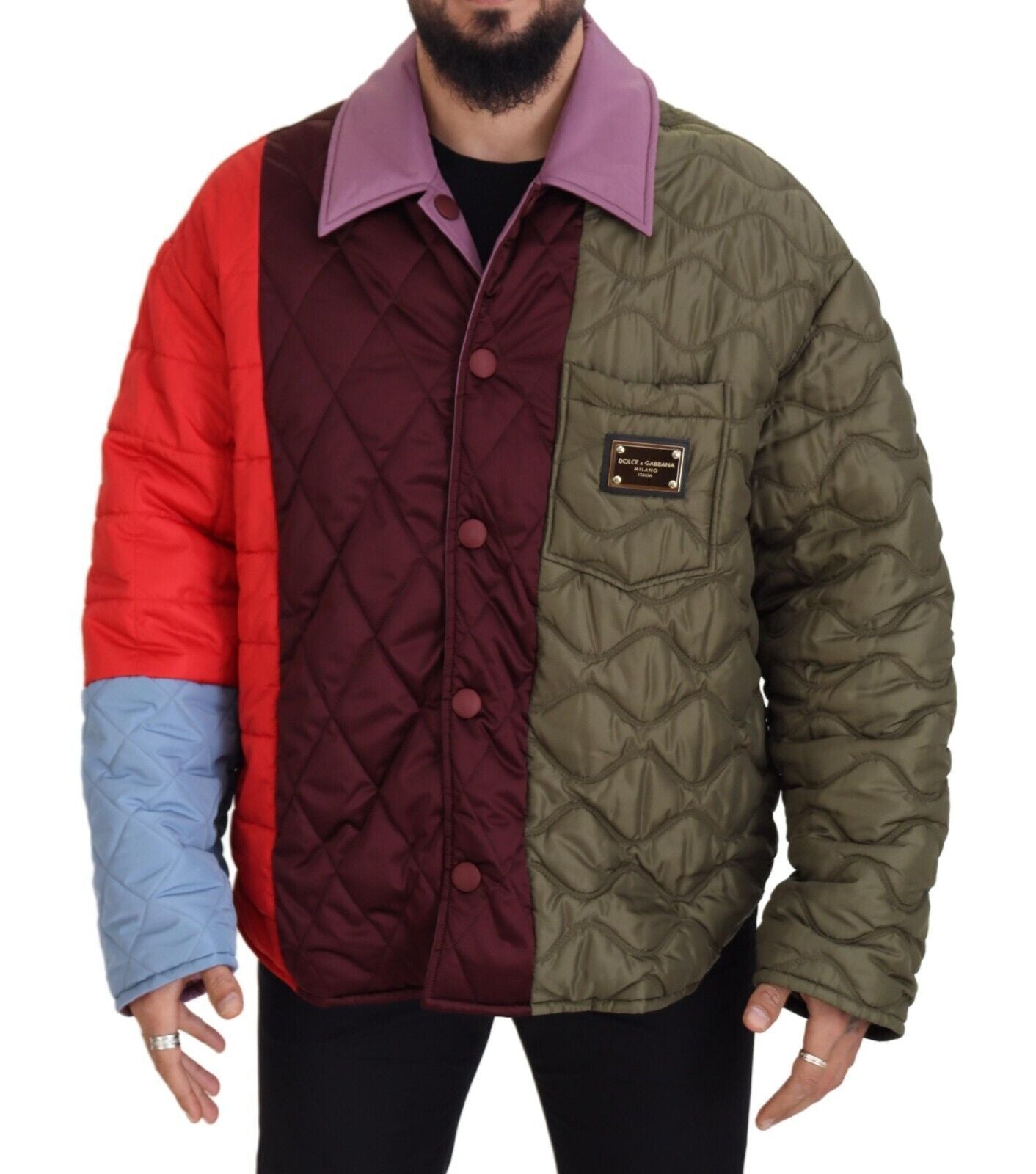Multicolor Patchwork Steppjacke mit Kragen