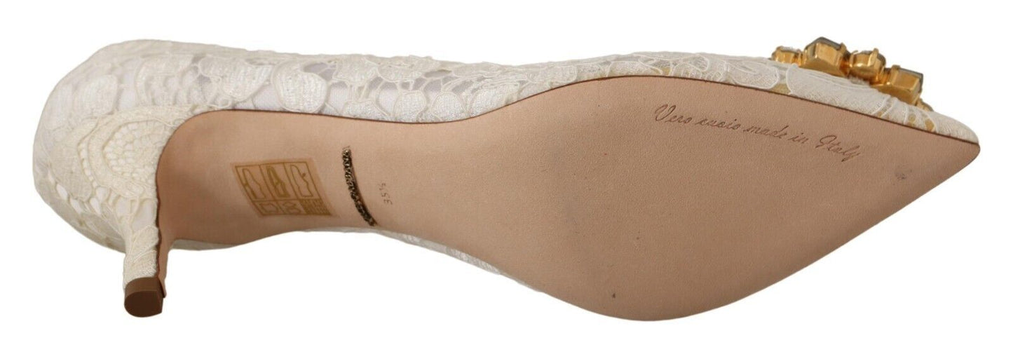 Weiß Taormina Spitze Kristall Heels Pumps Schuhe