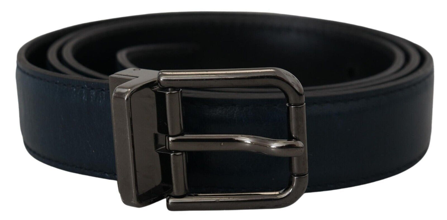 Blauer Leder Silber Metallschnalle Vintage Gürtel