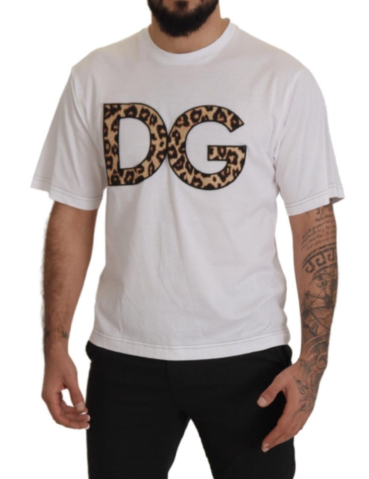 Weißes DG Leopard Logo T-Shirt mit Rundhalsausschnitt