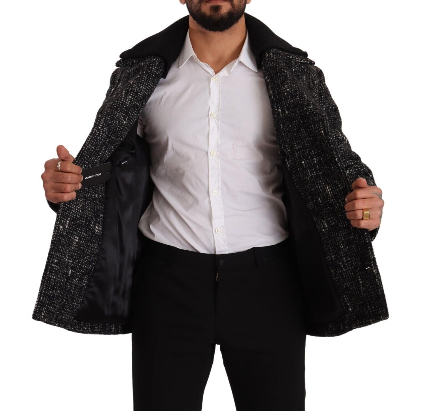Schwarzer Wollmantel Zweireiher Herrenjacke