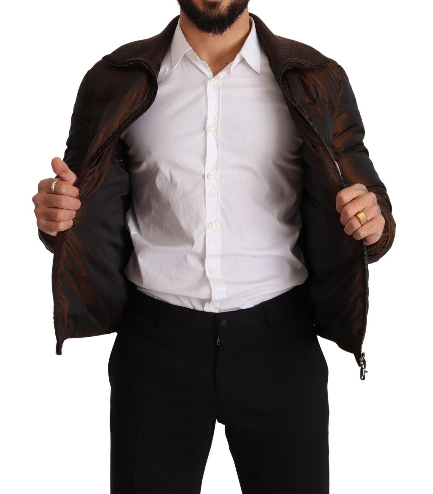 Brauner Polyester Puffer Männer Mantel Jacke