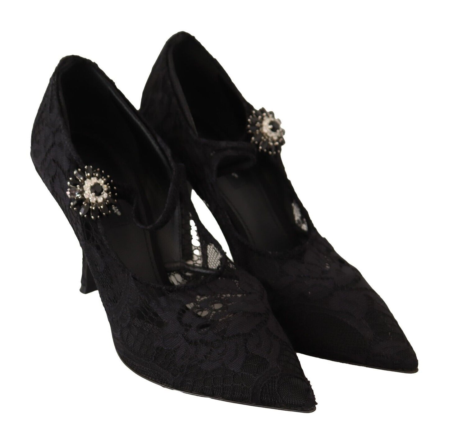 Schwarz Spitze Kristalle Heels Mary Jane Pumps Schuhe