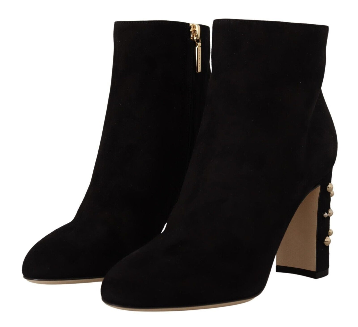Schwarz Wildleder Leder Crystal Heels Stiefel Schuhe