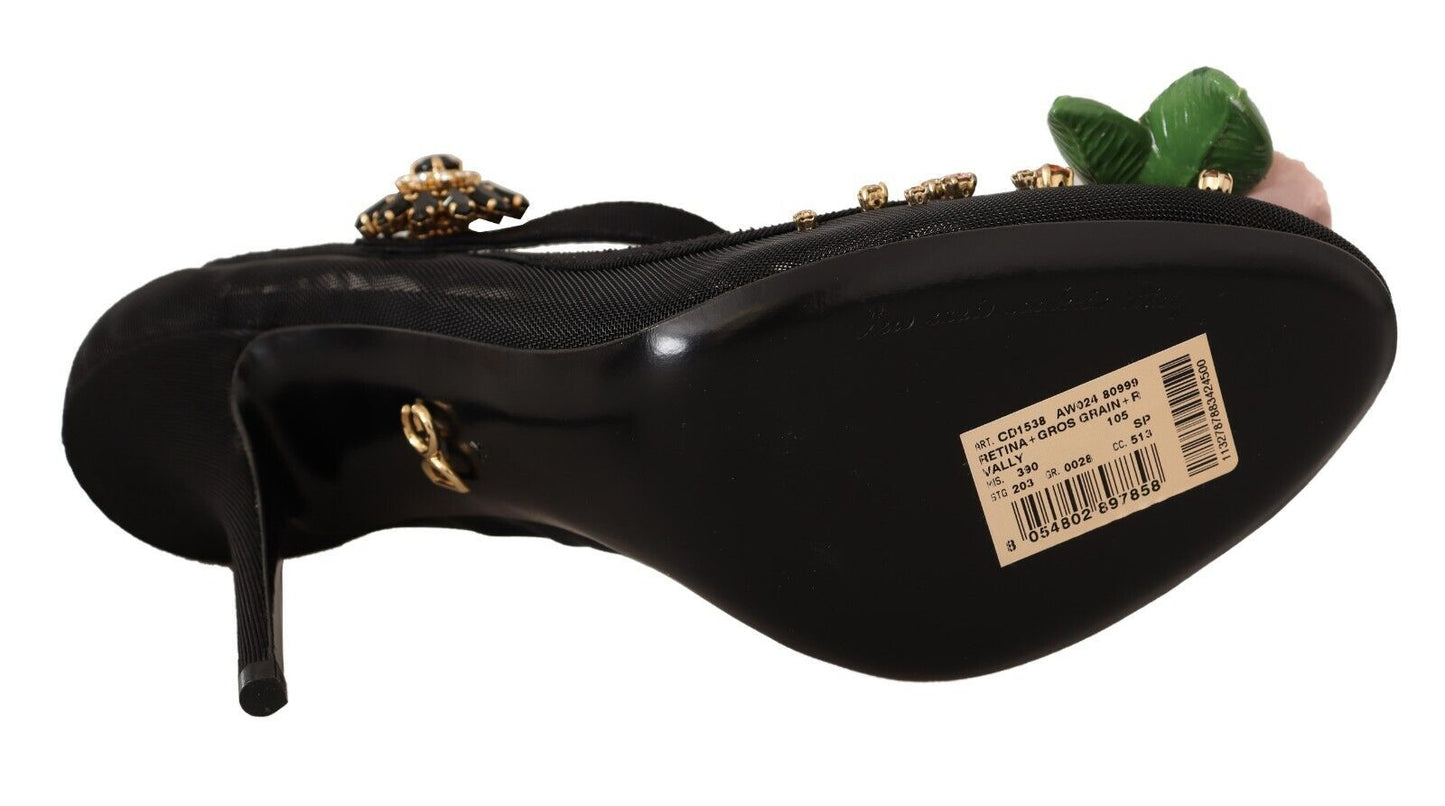 Schwarz Mesh verschönert Pumps Mary Jane Schuhe