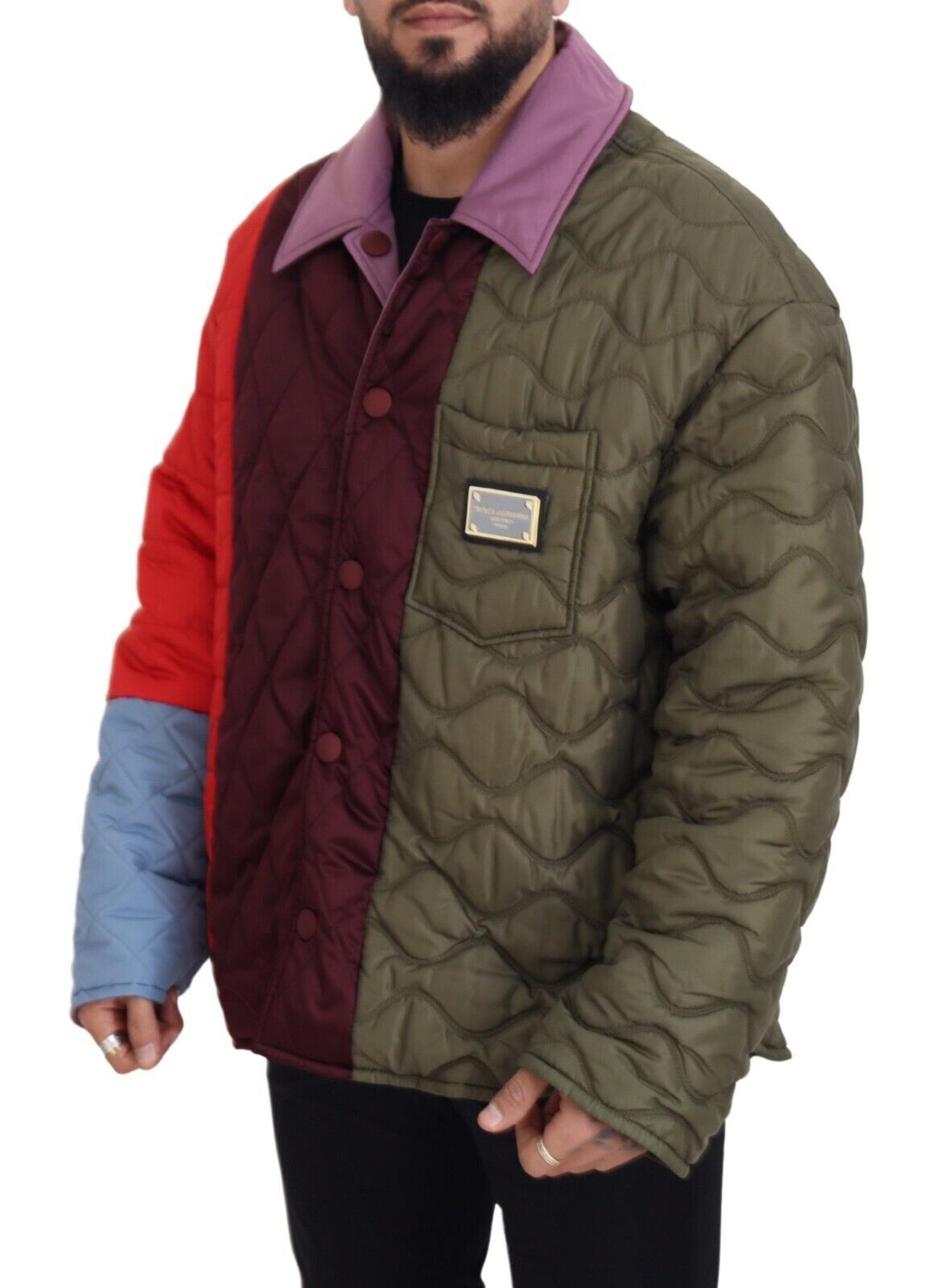 Multicolor Patchwork Steppjacke mit Kragen
