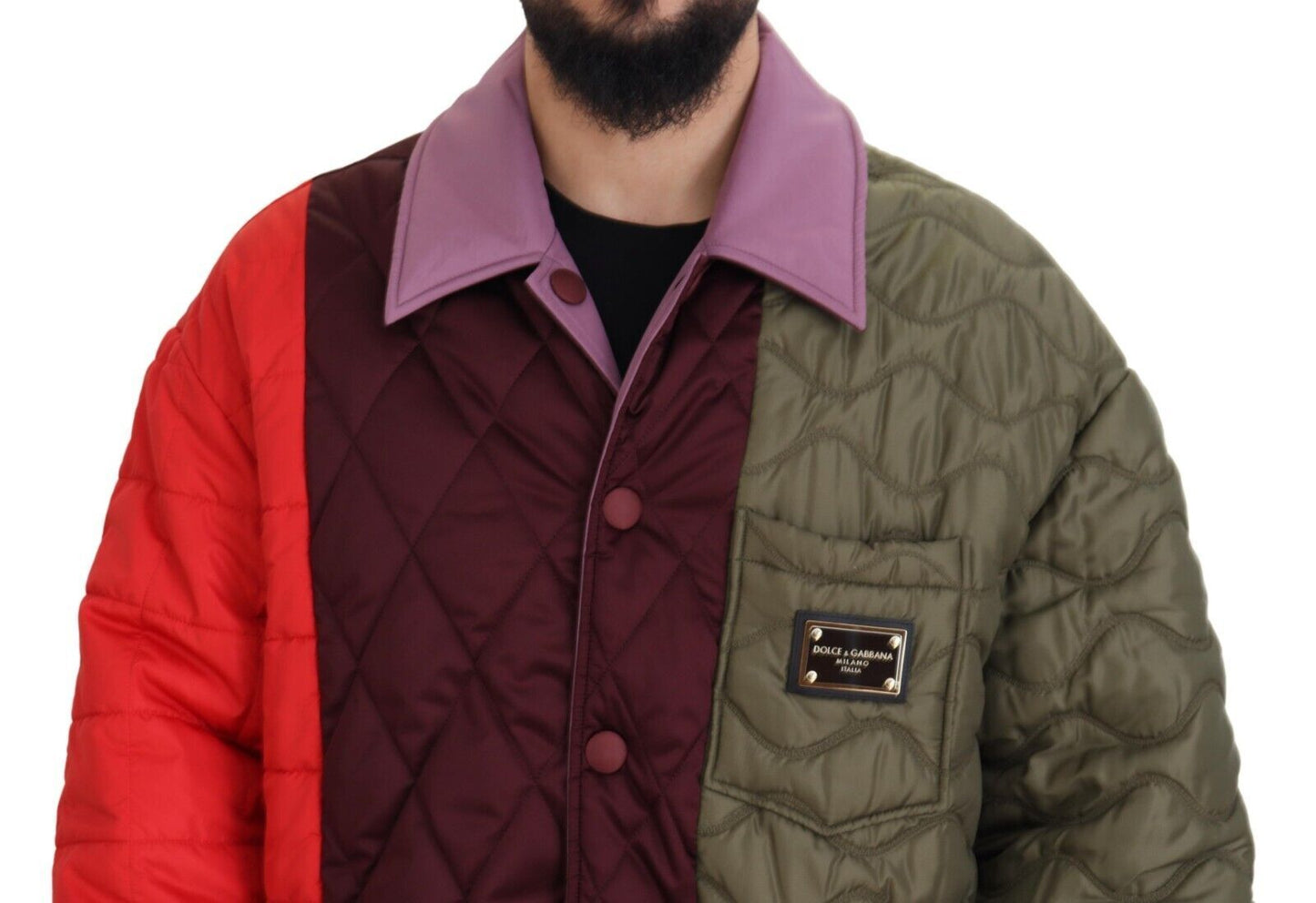 Multicolor Patchwork Steppjacke mit Kragen