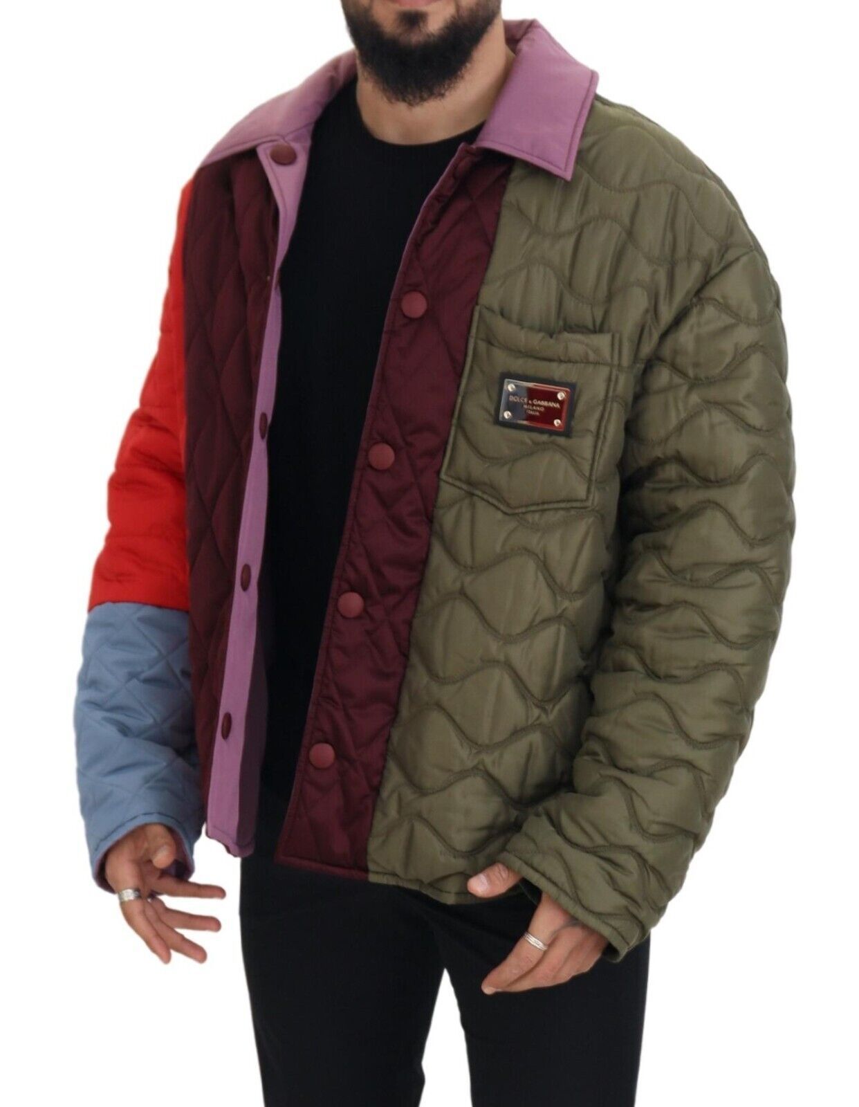 Multicolor Patchwork Steppjacke mit Kragen