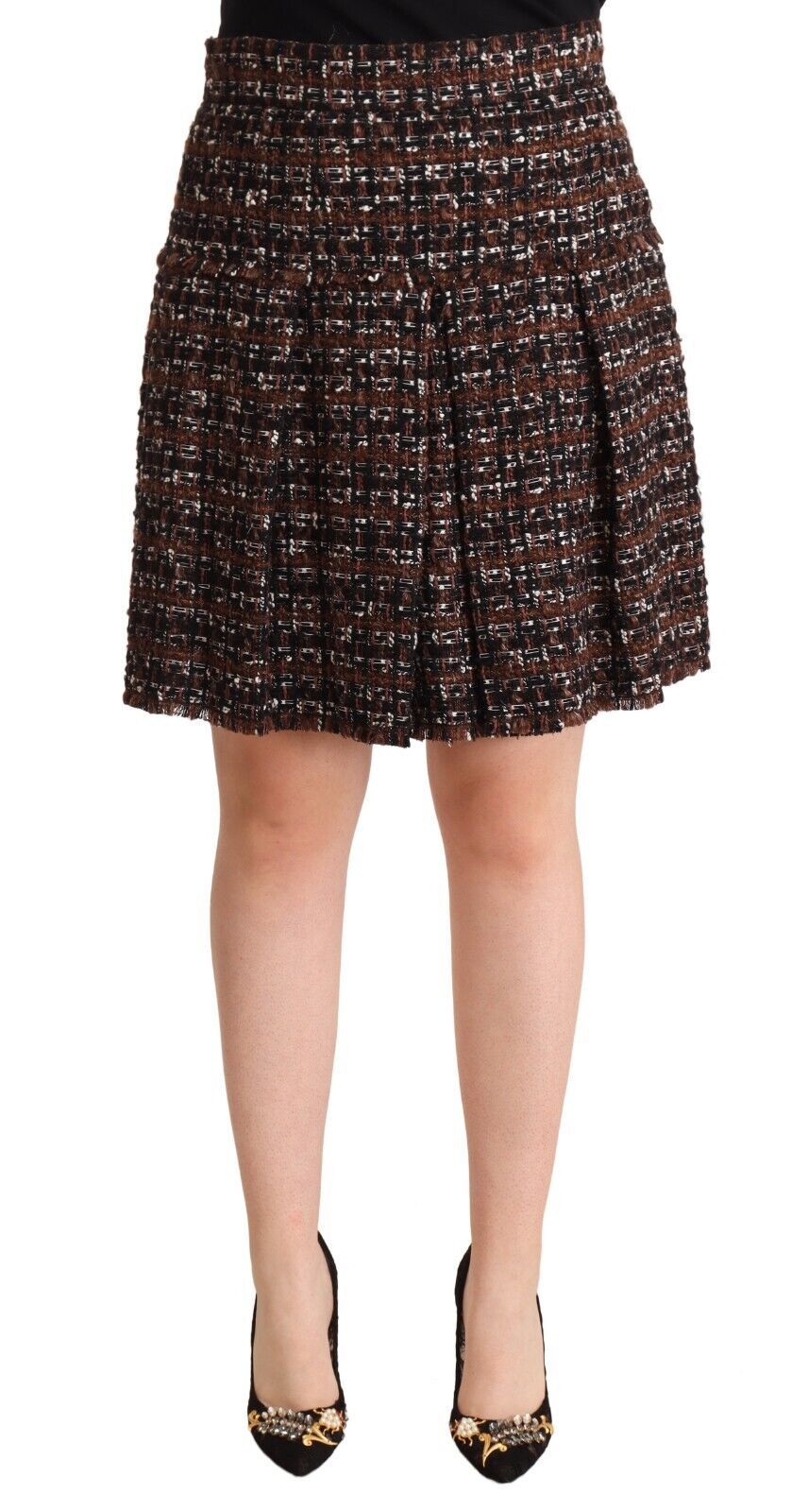 Brauner Mini-Faltenrock mit hoher Taille und A-Linie