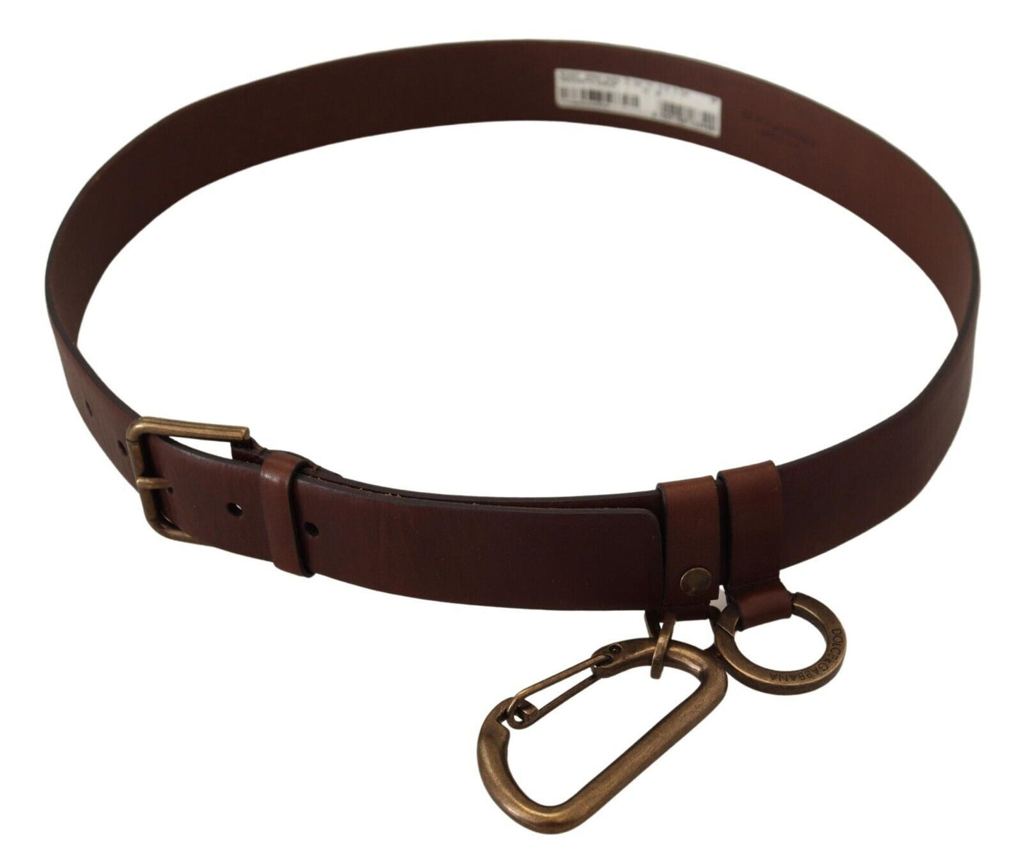 Brauner Ledergürtel mit goldener Metallschnalle und Karabiner