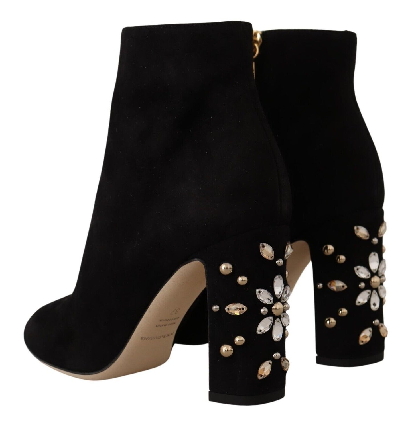 Schwarz Wildleder Leder Crystal Heels Stiefel Schuhe