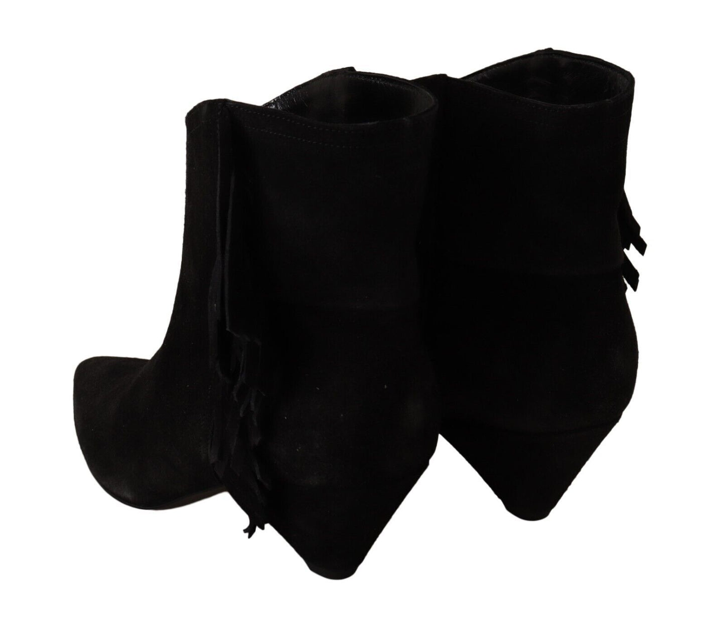 Schwarz Wildleder Leder Frauen Stiefeletten Fransen Schuhe