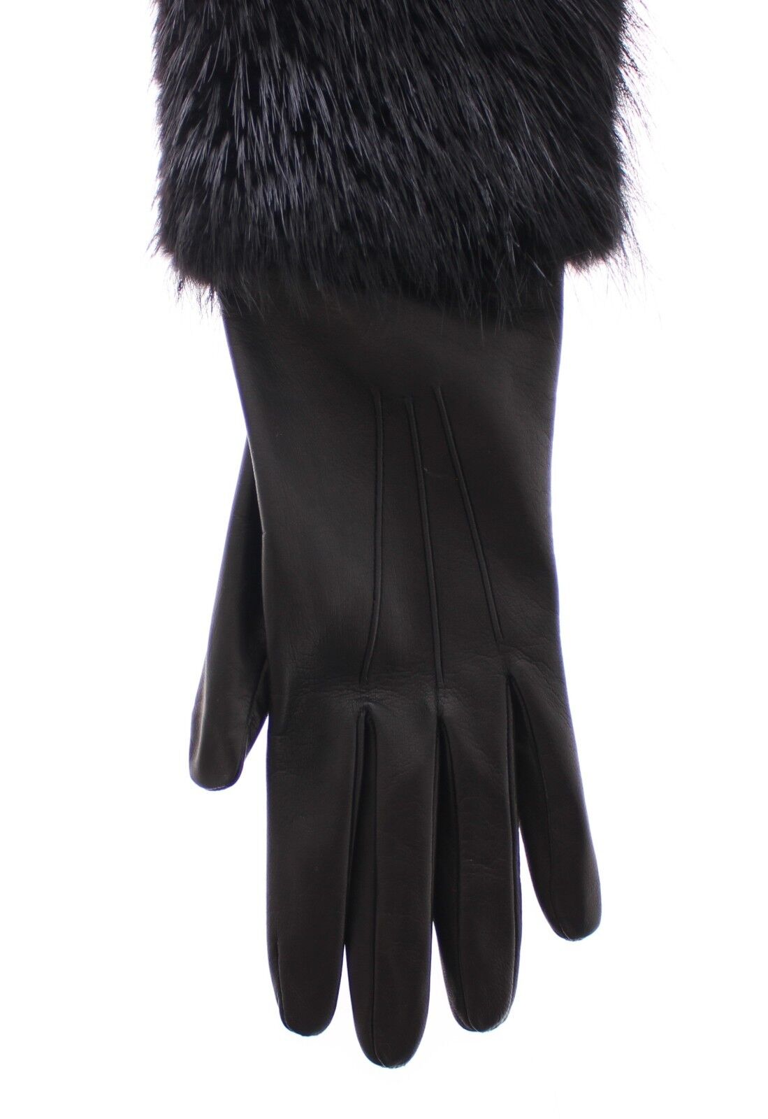 Schwarze Biberpelz-Lammfell-Leder-Ellbogenhandschuhe