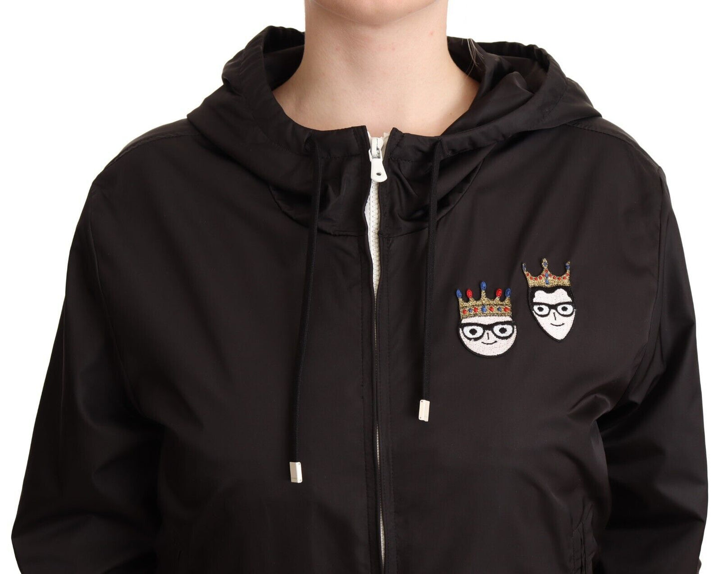 Schwarze Polyester Bomberjacke mit Kapuze und Reißverschluss