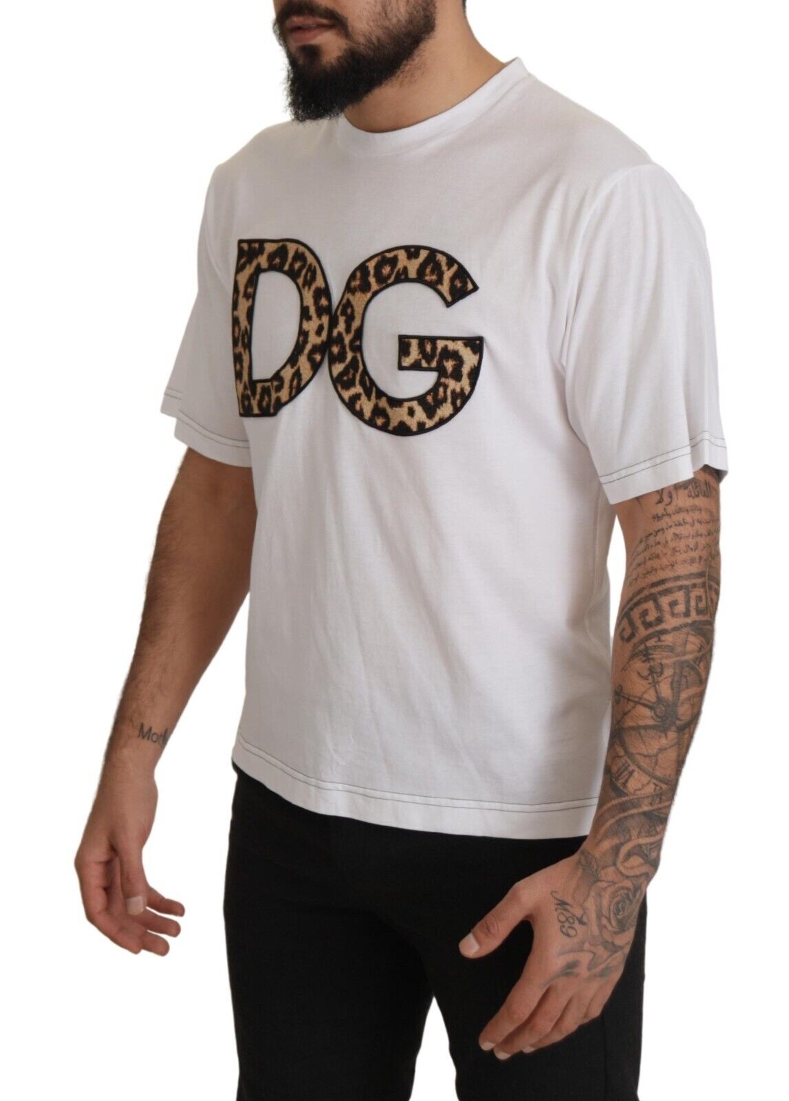 Weißes DG Leopard Logo T-Shirt mit Rundhalsausschnitt