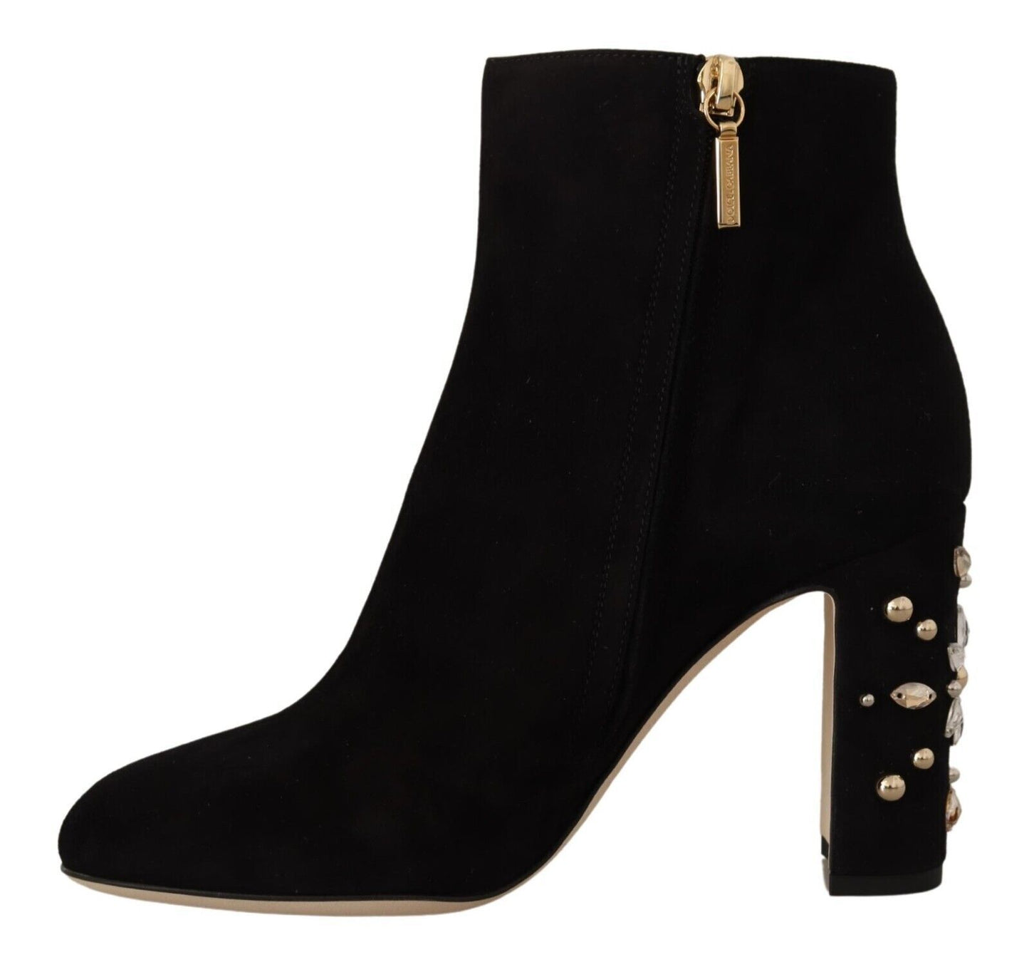 Schwarz Wildleder Leder Crystal Heels Stiefel Schuhe