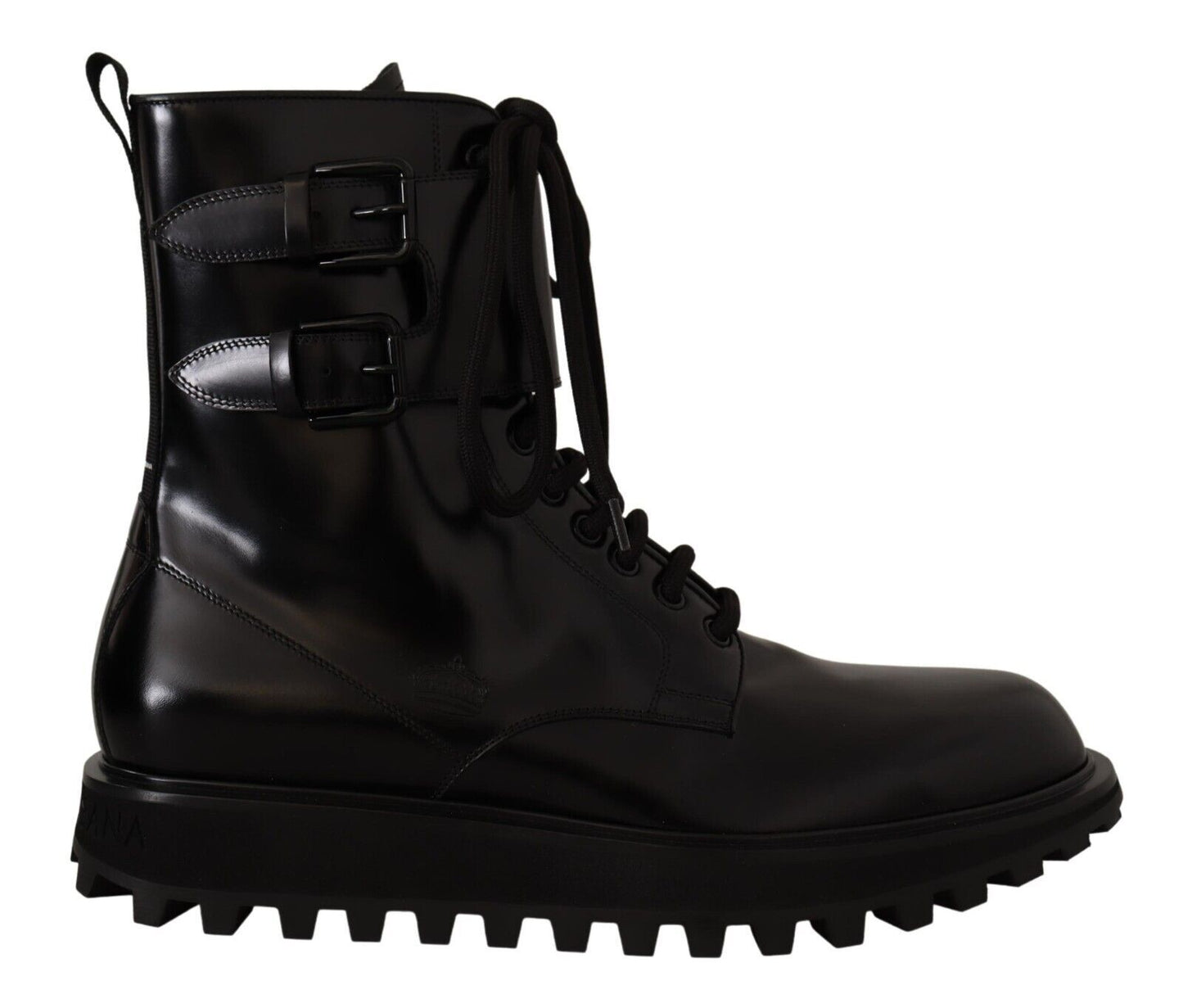 Schwarzes Leder Combat Lace Up Herren Stiefel Schuhe