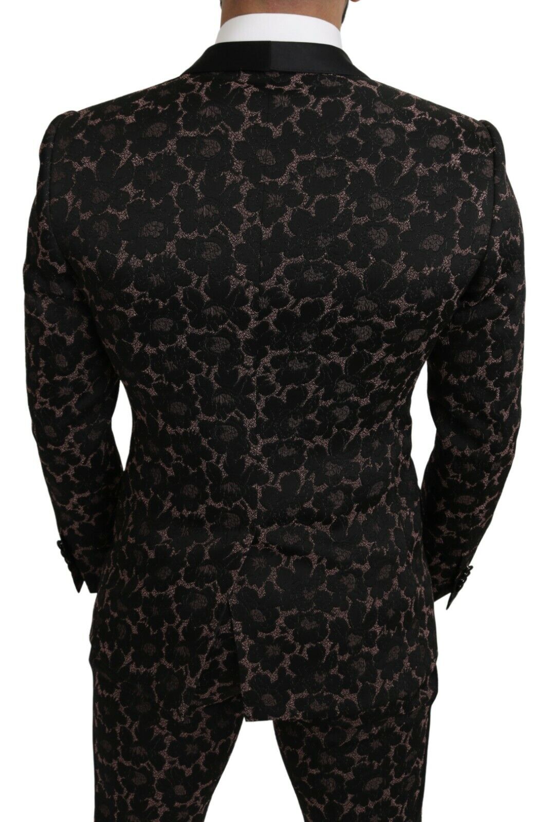 Anzug Schwarz Floral 3 Stück Slim Tuxedo