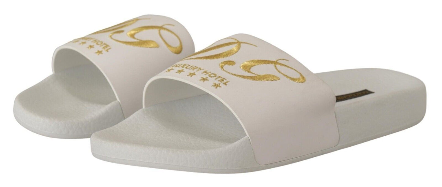 Weißes Leder Luxus Hotel Rutschen Sandalen Schuhe