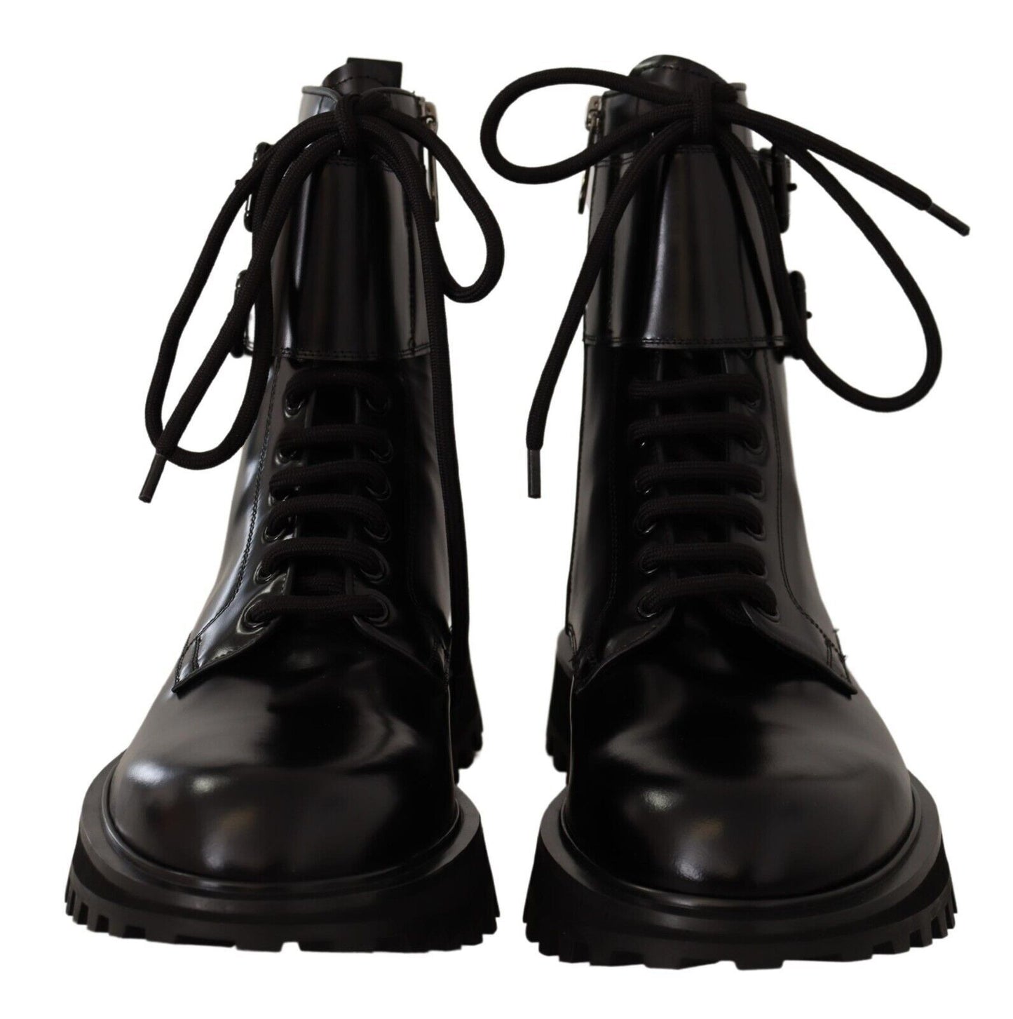 Schwarzes Leder Combat Lace Up Herren Stiefel Schuhe