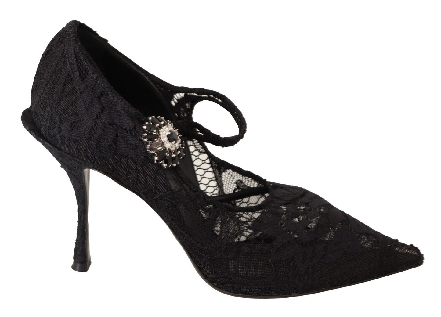Schwarz Spitze Kristalle Heels Mary Jane Pumps Schuhe