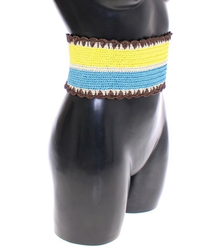 Gelb gestreifter Raffia-Gürtel mit breiter Taille