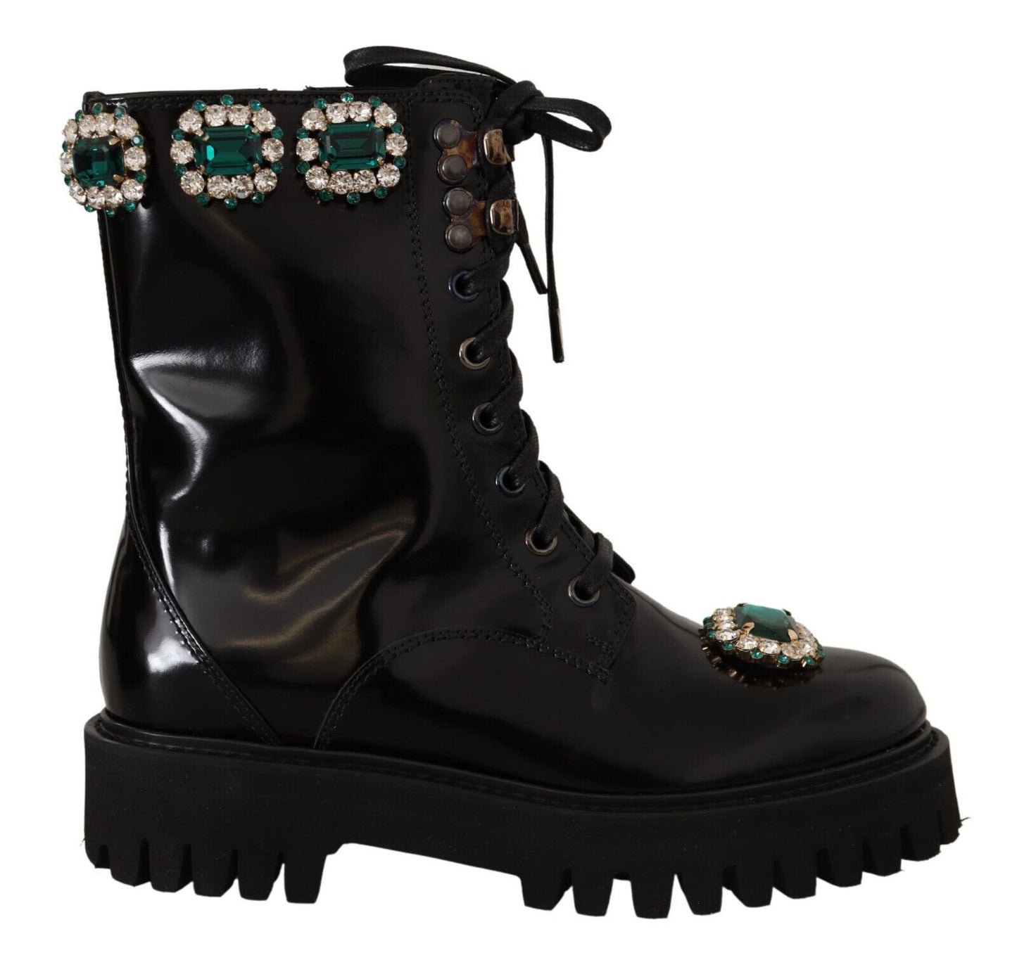 Schwarz Leder Crystal Combat Stiefel Schuhe